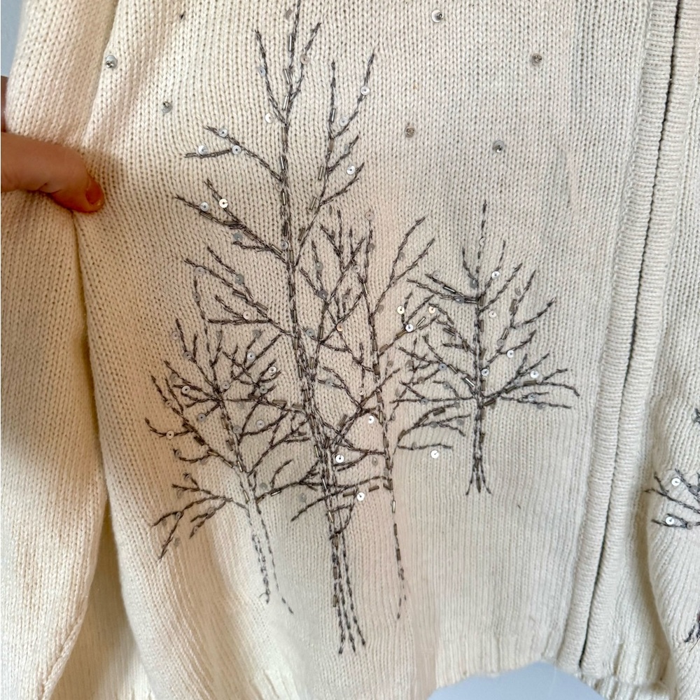Croft & Barrow Vintage-Style Cardigan| Embroidered Sequin Design| NWT |3X |Cream - Picture 3 of 8